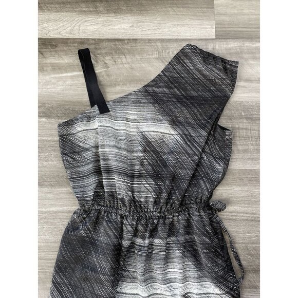 Gap Black Gray Fit And Flare Dress Size 8 One Shoulder Modern Pockets - Picture 2 of 4